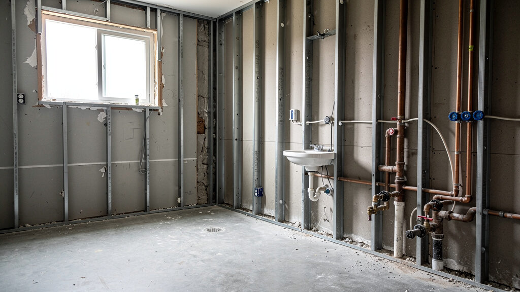 Bathtub and fixtures ready for removal from Indianapolis bathroom