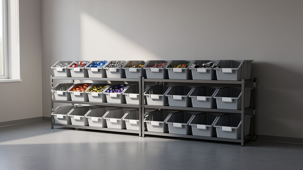 Automotive batteries stacked for recycling in Indianapolis