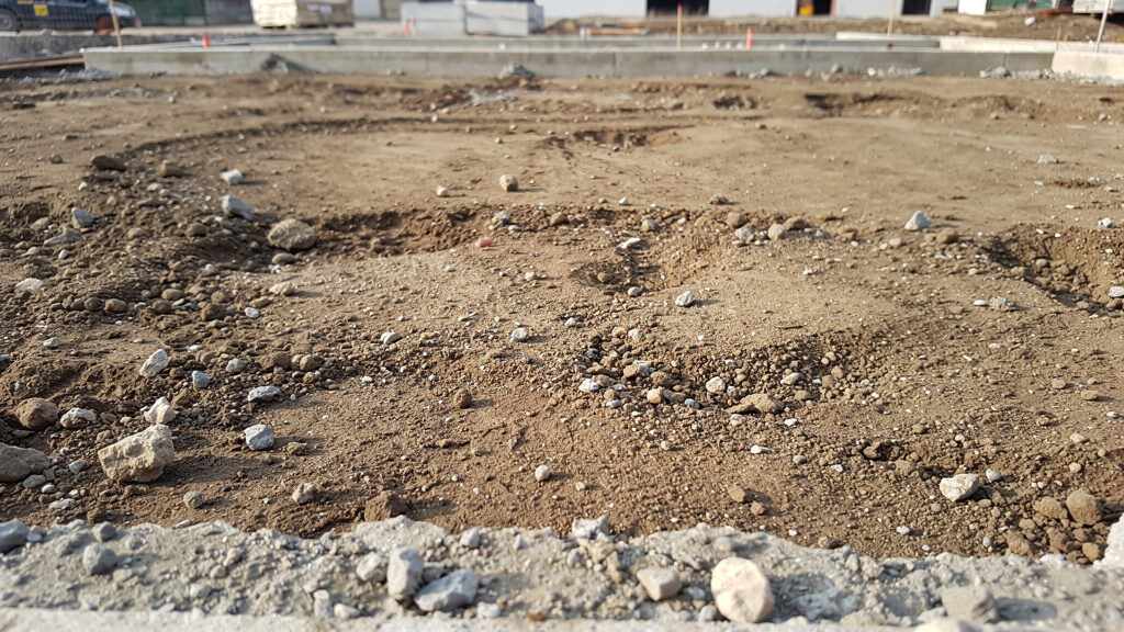 Concrete slab broken into recyclable pieces