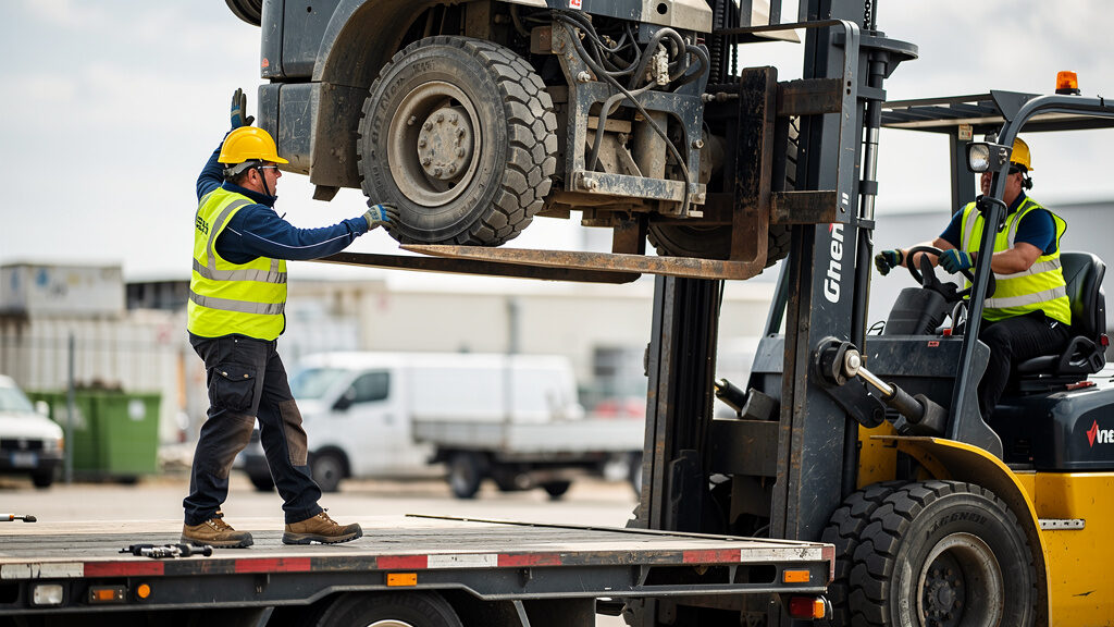 Heavy industrial equipment being professionally extracted