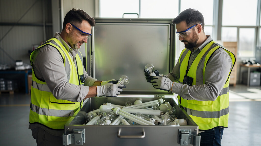 Light bulb disposal collection of various types ready for recycling