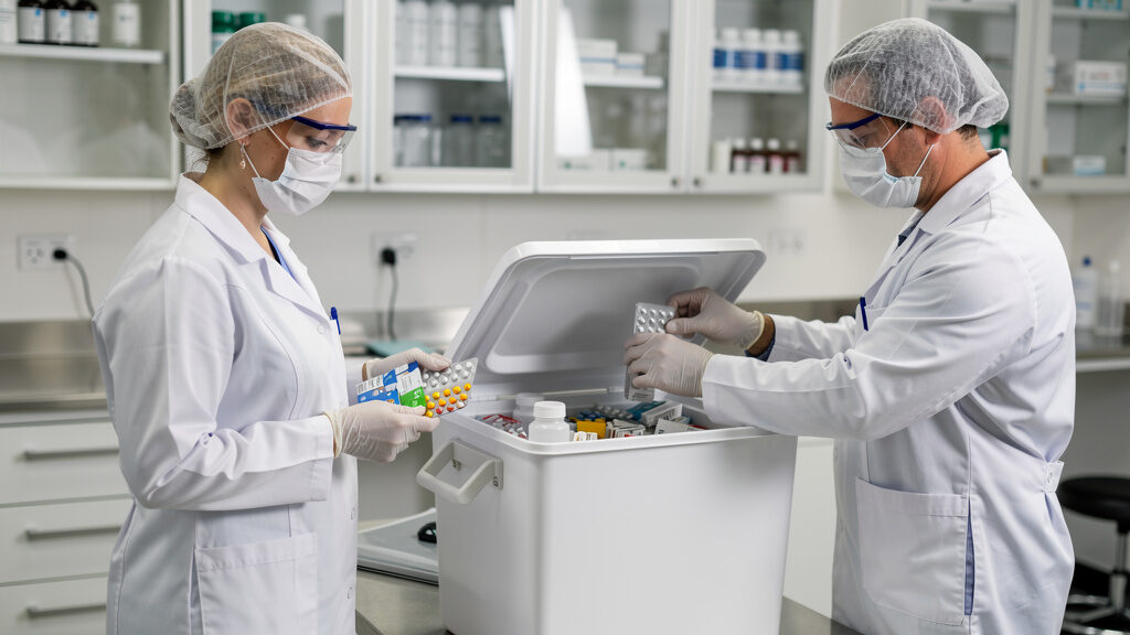 Pharmaceutical disposal collection of various medication bottles