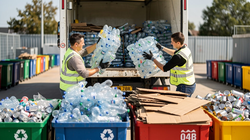 Recycling services sorting different materials for proper facility delivery