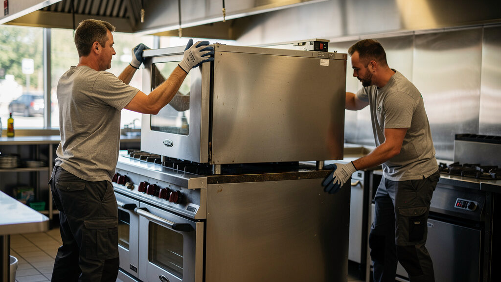 Commercial kitchen equipment being professionally removed